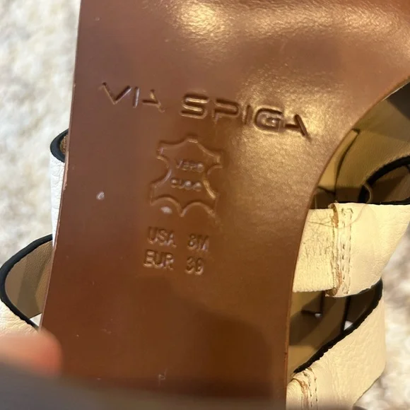 Via Spiga White Leather Strappy Block Heel Sandals Size 8 - Picture 8 of 9